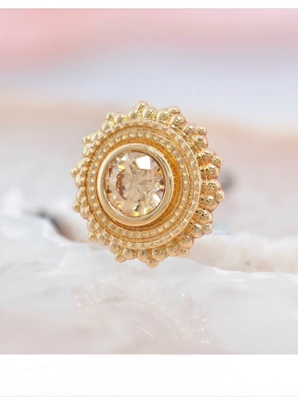 AFGHAN by BVLA 14k YG Threadless Beaded Disc w/Champagne Center Gem Bezel End